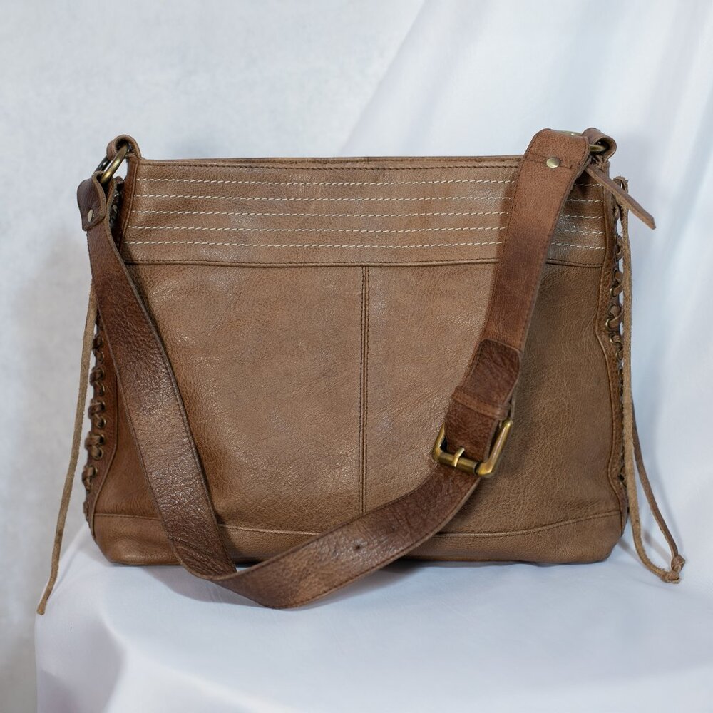 Anabaglish Womens Brown Leather Shoulder bag Lace up Sides Medium